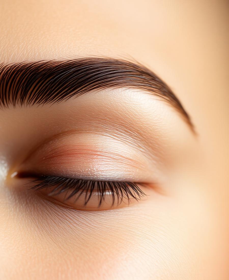 Close-up of a softly defined, natural-looking eyebrow