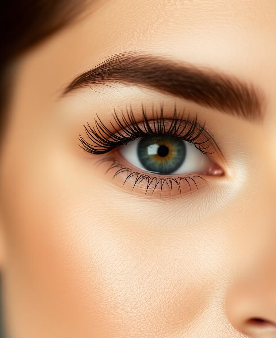 Close-up of lifted, natural lashes
